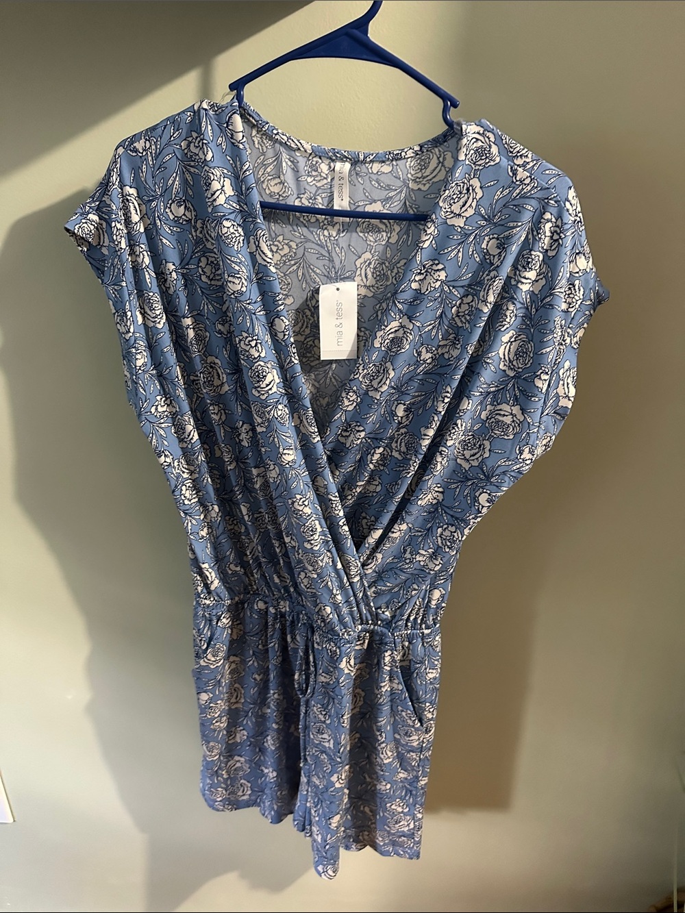 Blue Floral Wrap Front Women's Romper